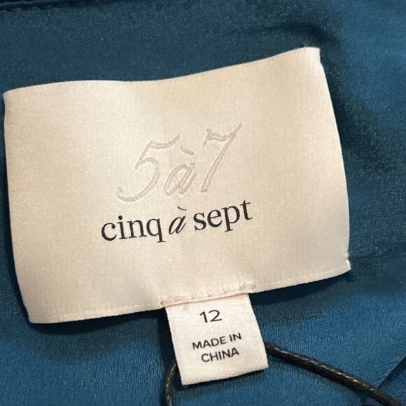 Cinq a Sept Shiny Astrid Mini Dress SZ 12 Teal Topaz Ruched Side Zip Adjustable - Picture 9 of 11